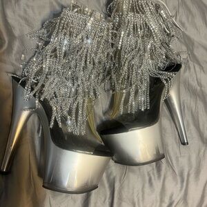 Silver Fringe Platform Heels